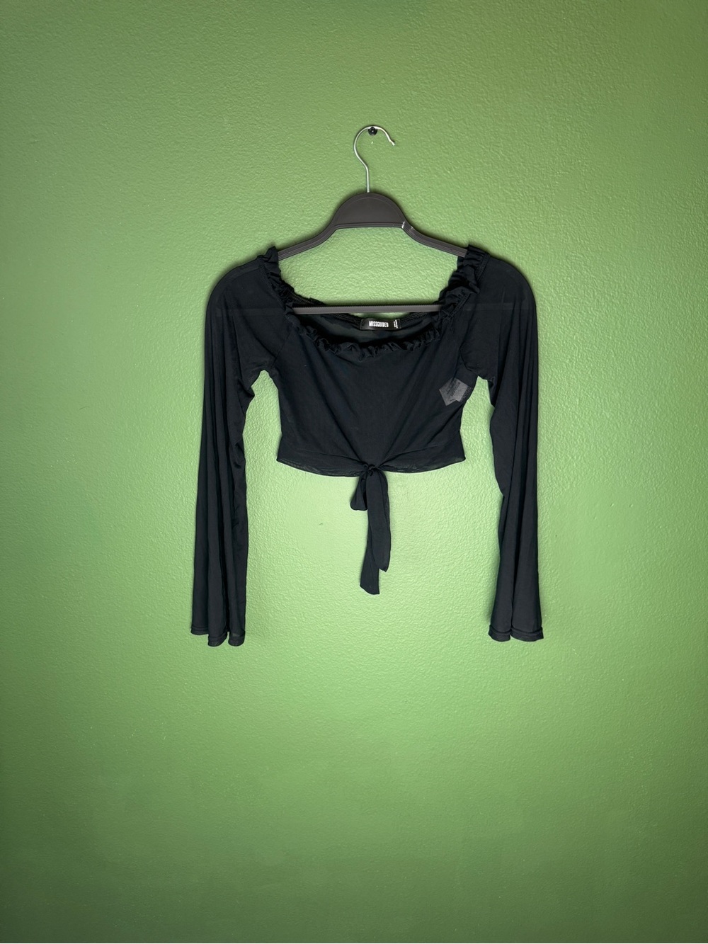 Missguided black long-sleeve Sheer Crop Swim Cover Up Top Size 0
